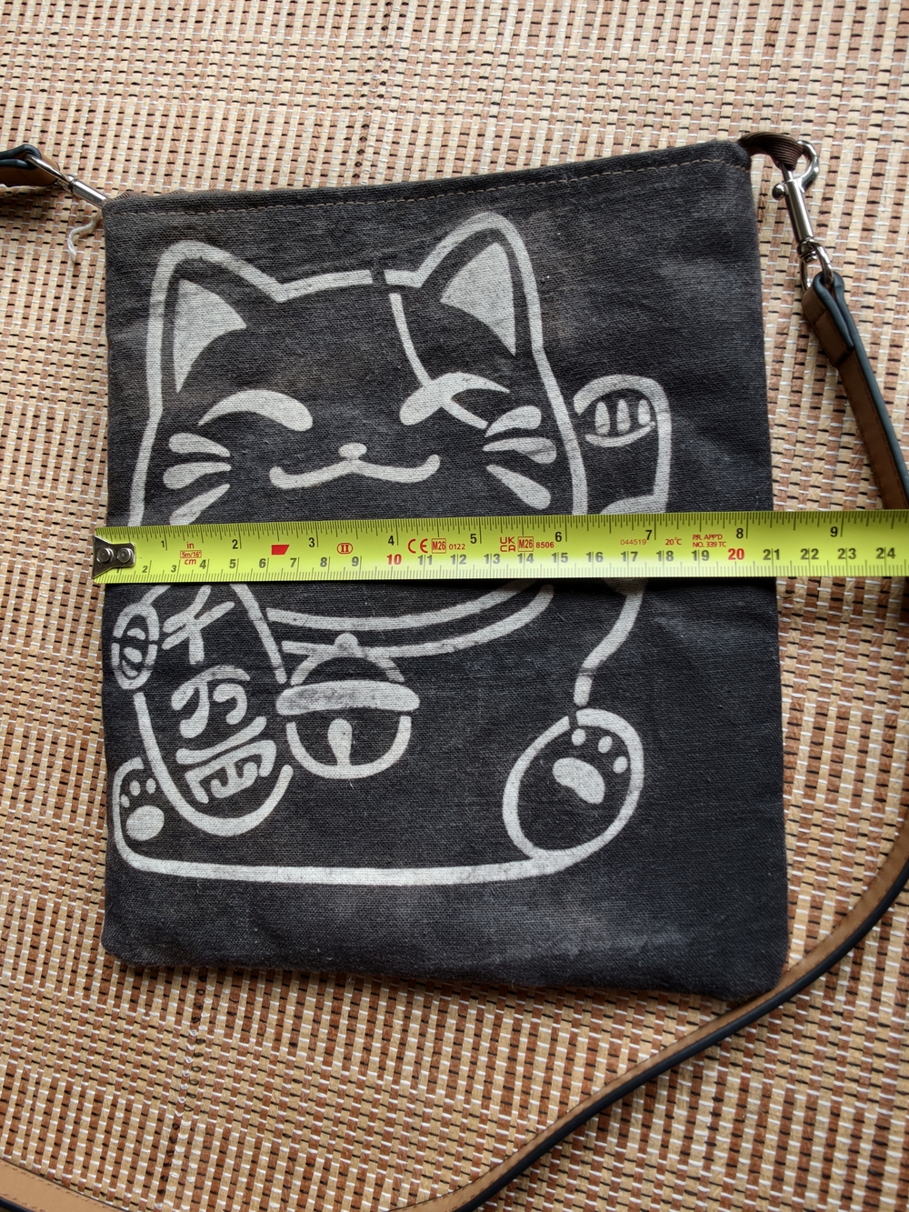 Canvas Lucky Cat Crossbody Bag in Dark Brown - Picture 7 of 9